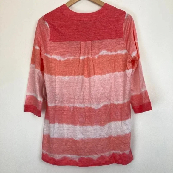 Chicos Linen Tie-Dye Striped Tunic Size 0/SM Calypso Coral 3/4 Sleeve Knit - Picture 7 of 7